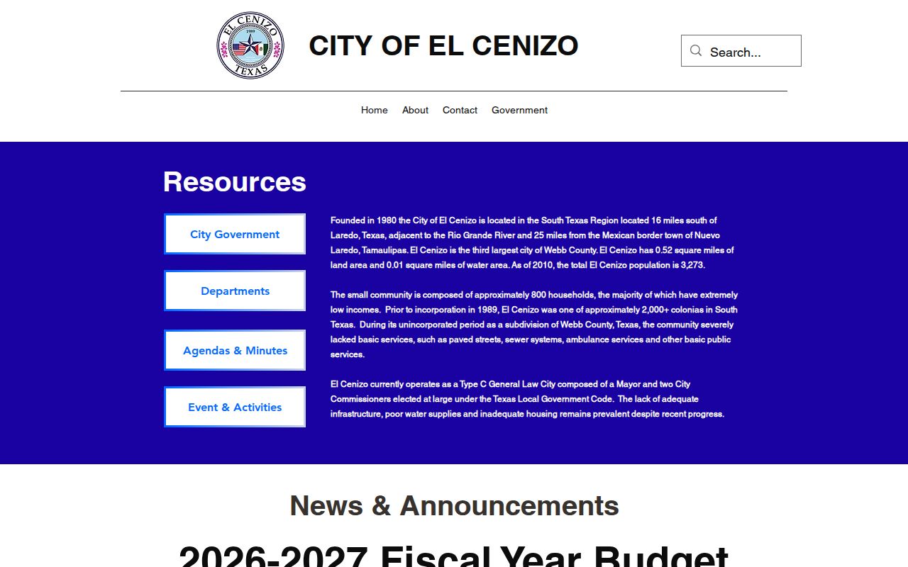 El Cenizo warrant records reference showing the official city information website