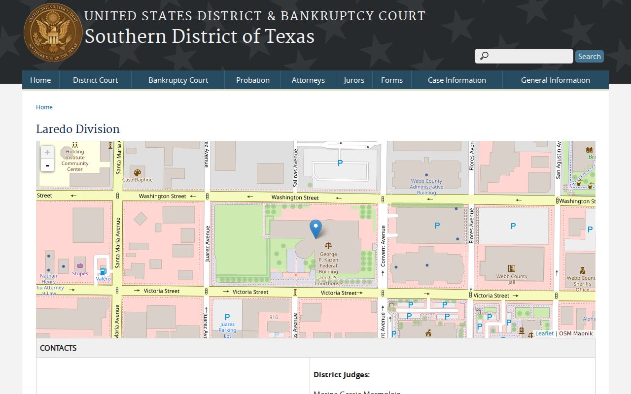 Webb County arrest warrant reference showing the official Laredo federal court contact page