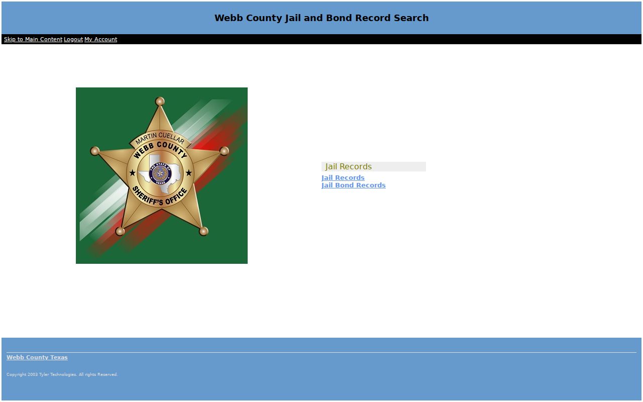 Webb County active warrant reference showing the separate jail and bond search entry