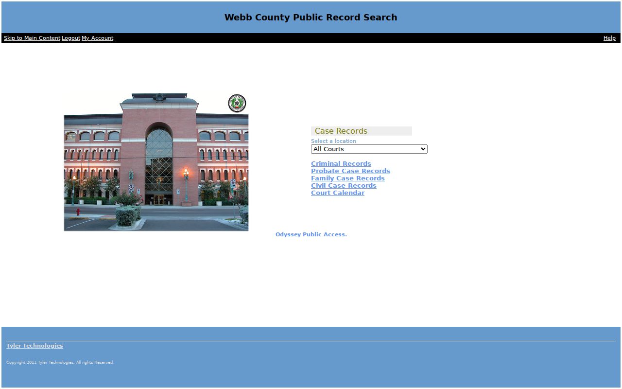 Webb County warrant search portal showing Public Access case categories
